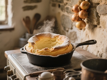 铸铁锅中的热腾腾荷兰婴儿煎饼