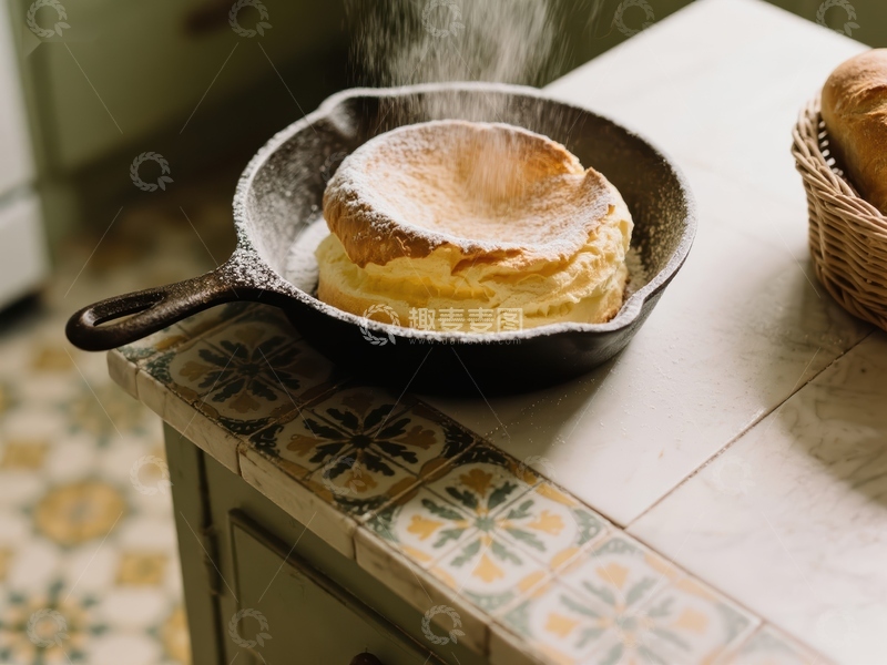 高清大图下载【趣麦麦图】铸铁锅中的金黄面包
