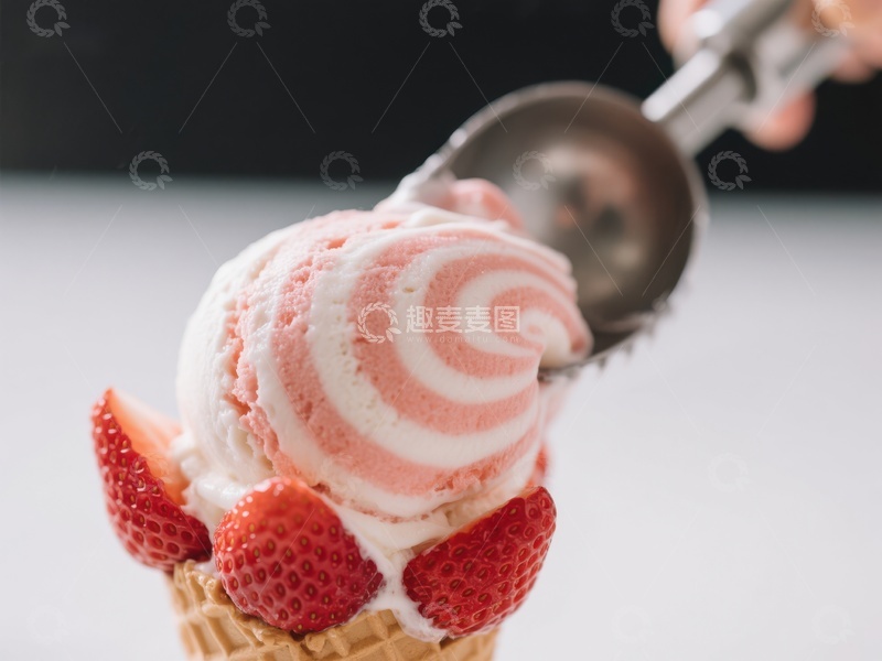 高清大图下载【趣麦麦图】草莓冰淇淋甜筒特写