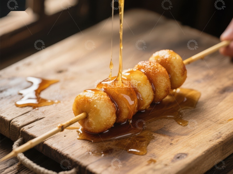 高清大图下载【趣麦麦图】糖浆淋洒在串烧食物上