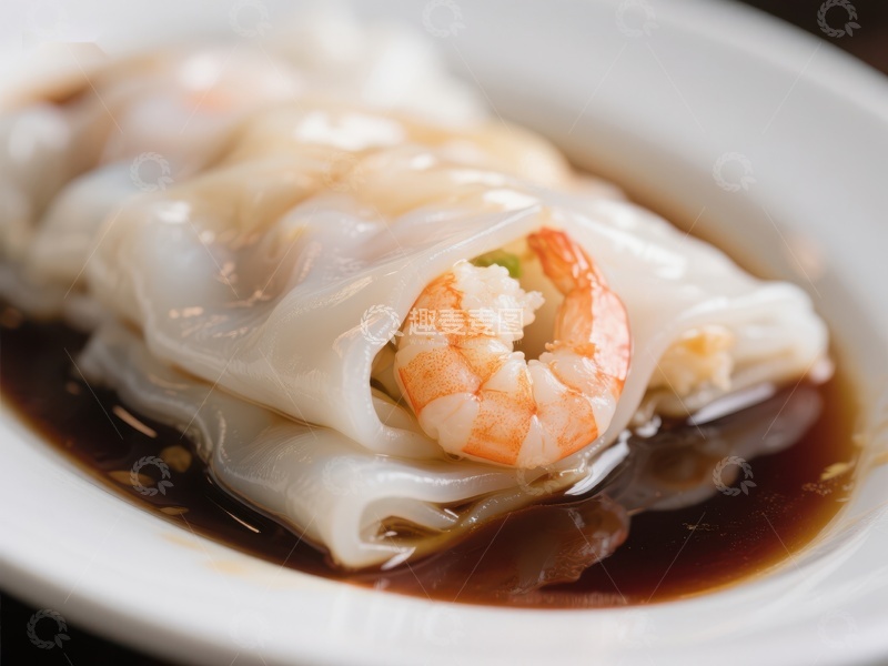 高清大图下载【趣麦麦图】鲜虾肠粉淋酱油，美味粤菜