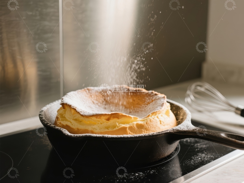 高清大图下载【趣麦麦图】烤盘中的松饼撒上糖粉