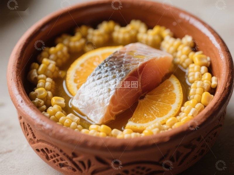 高清大图下载【趣麦麦图】橙香鱼片配玉米