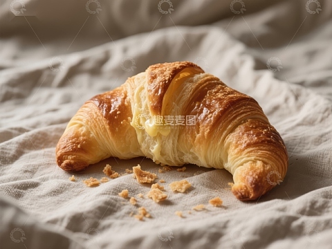 新鲜出炉的金黄羊角面包
