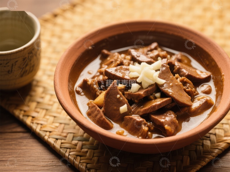 高清大图下载【趣麦麦图】传统菜肴：酱汁炖肉配蒜片