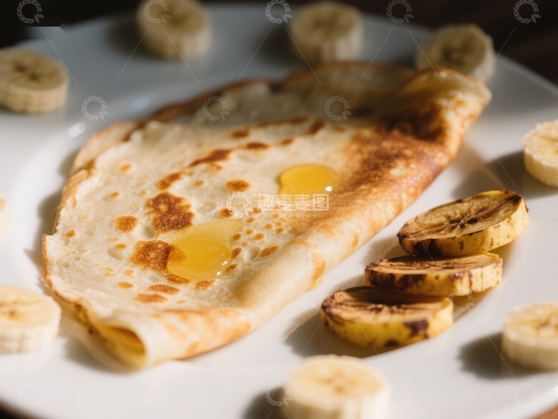 高清大图下载【趣麦麦图】香蕉薄饼配蜂蜜，美味早餐