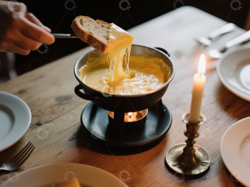 高清大图下载【趣麦麦图】奶酪火锅与面包的美味瞬间