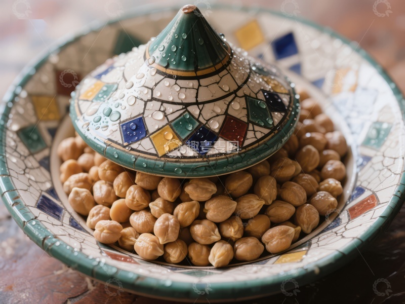 高清大图下载【趣麦麦图】彩色陶瓷盖碗与鹰嘴豆