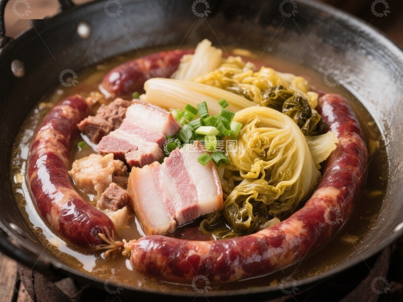 高清大图下载【趣麦麦图】香肠白菜炖肉热锅