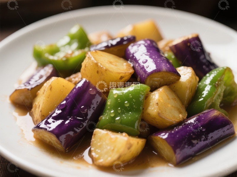 高清大图下载【趣麦麦图】美味紫苏茄子炒土豆