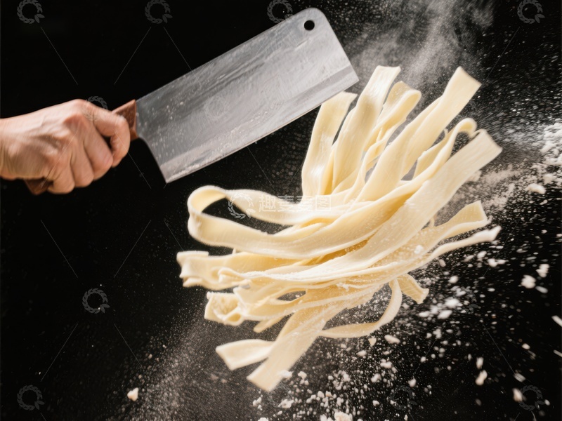 高清大图下载【趣麦麦图】手工切面：刀具切割面条瞬间