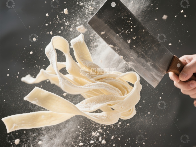 高清大图下载【趣麦麦图】刀切面条瞬间，面粉飞扬