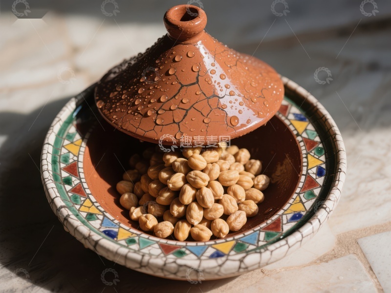 高清大图下载【趣麦麦图】陶瓷塔吉锅中的鹰嘴豆