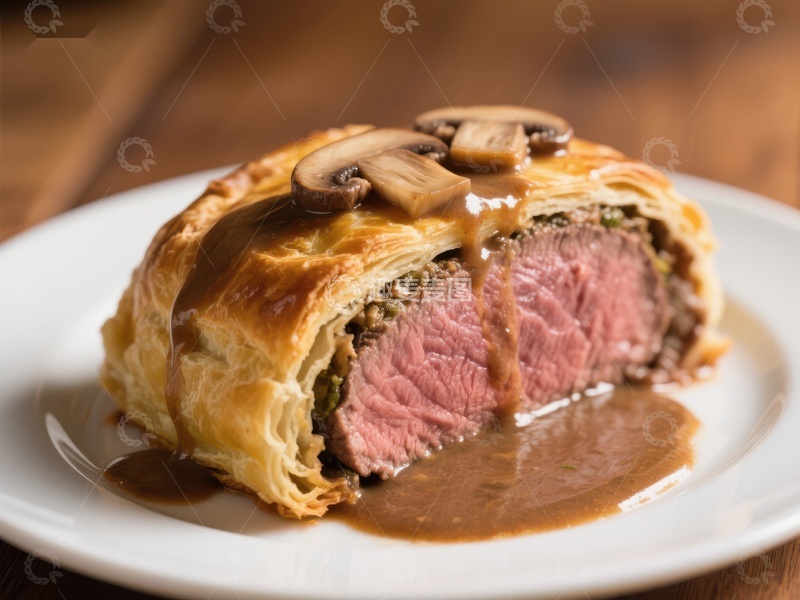 高清大图下载【趣麦麦图】酥皮包裹的牛肉卷配蘑菇酱