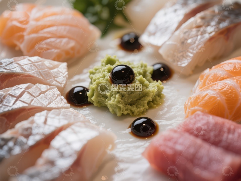 高清大图下载【趣麦麦图】精致生鱼片与芥末酱油点缀