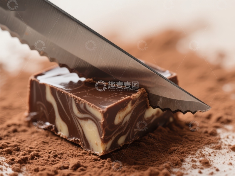 高清大图下载【趣麦麦图】刀切巧克力，粉末环绕