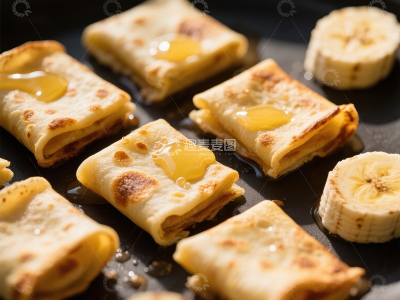 高清大图下载【趣麦麦图】蜂蜜香蕉煎饼卷，美味早餐