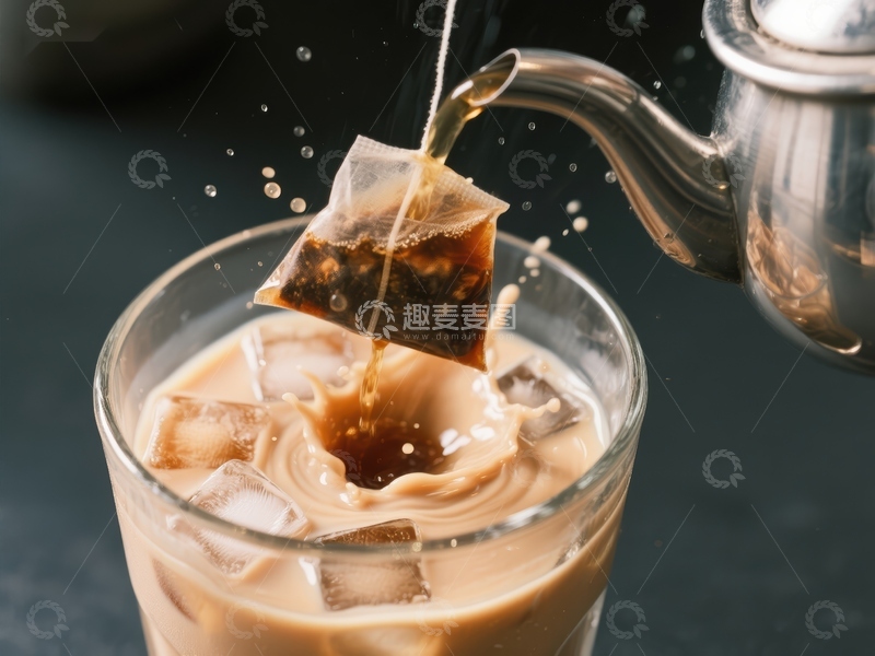 高清大图下载【趣麦麦图】热茶倒入冰块咖啡杯