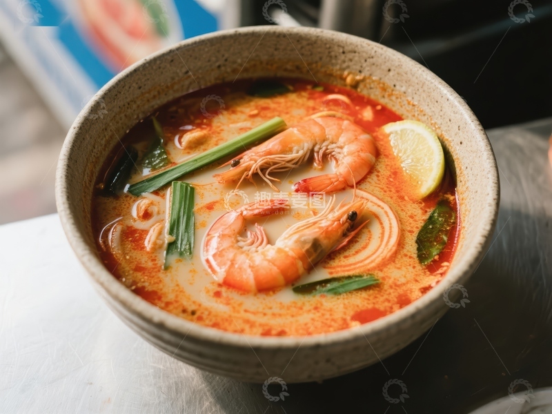 高清大图下载【趣麦麦图】泰式酸辣汤，鲜虾与香料的完美融合