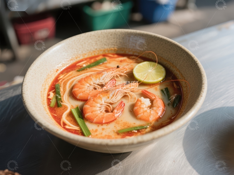 高清大图下载【趣麦麦图】泰式酸辣汤配虾仁与青柠