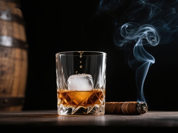 冰块落入威士忌，雪茄轻烟缭绕