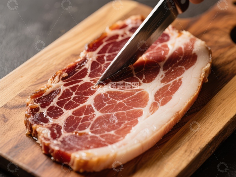 高清大图下载【趣麦麦图】切片培根上的刀具特写