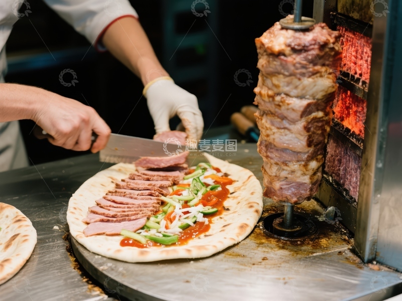 高清大图下载【趣麦麦图】厨师制作美味烤肉卷饼