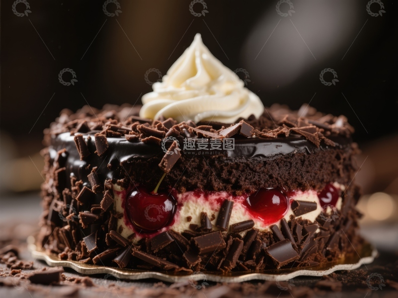 高清大图下载【趣麦麦图】黑森林蛋糕，巧克力樱桃奶油装饰