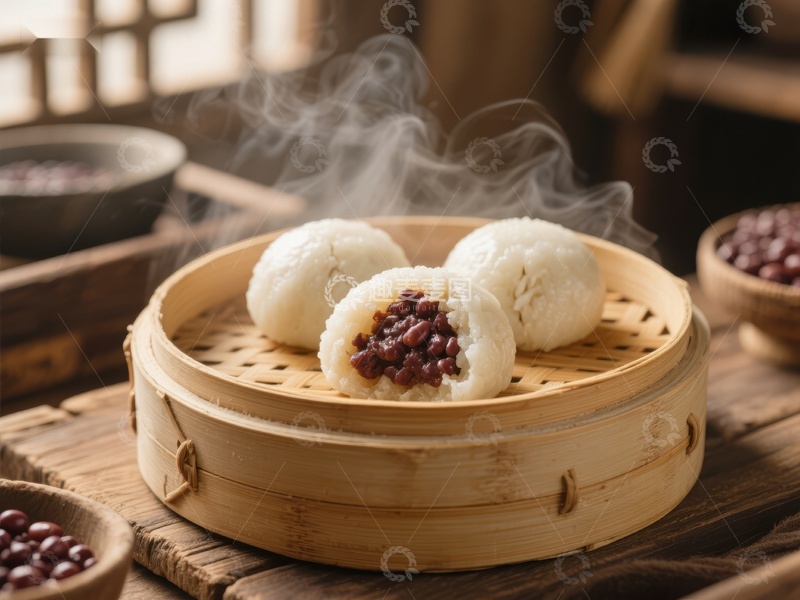 高清大图下载【趣麦麦图】热气腾腾的红豆包子