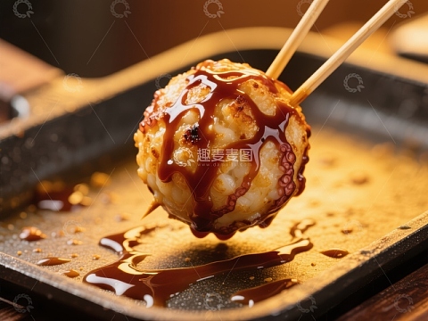 章鱼小丸子淋酱特写