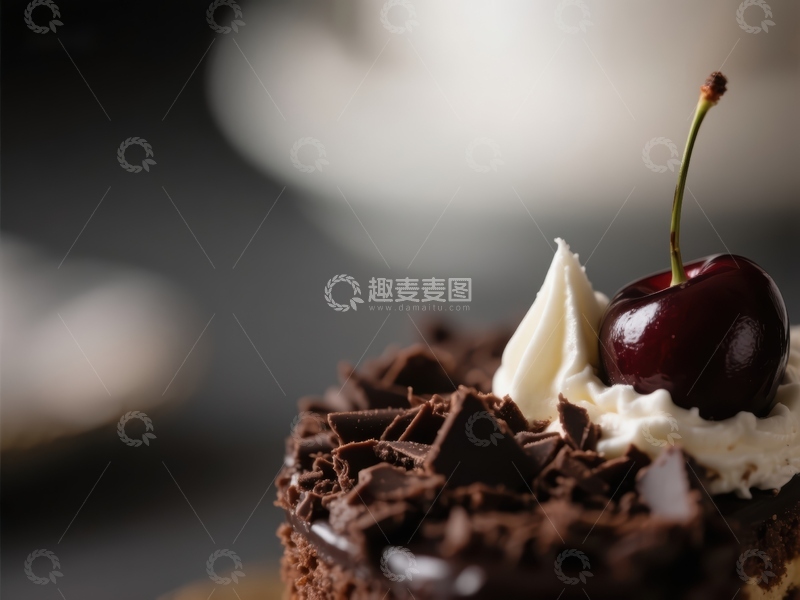 高清大图下载【趣麦麦图】巧克力蛋糕配樱桃与奶油
