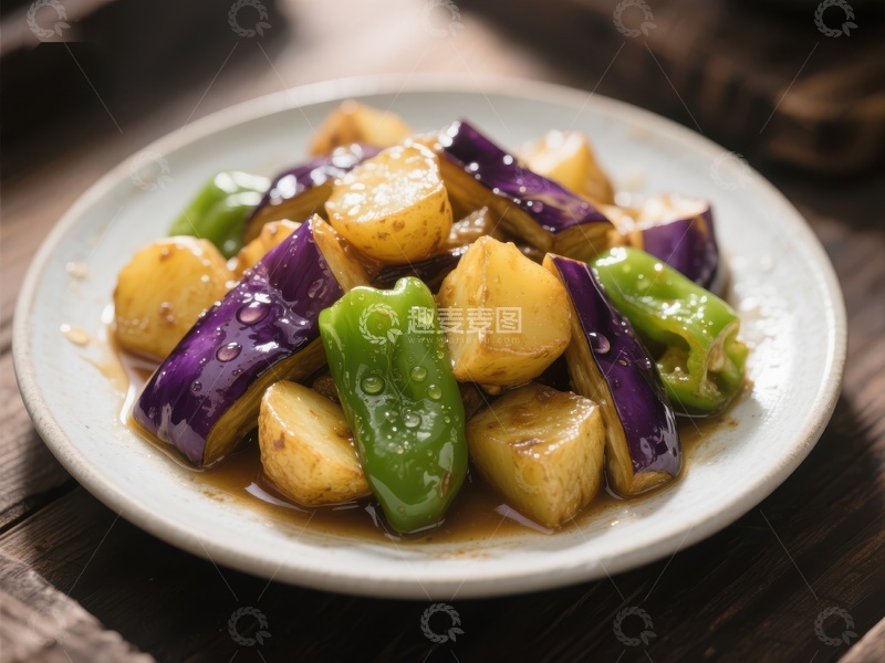 高清大图下载【趣麦麦图】地三鲜：茄子土豆青椒的美味组合