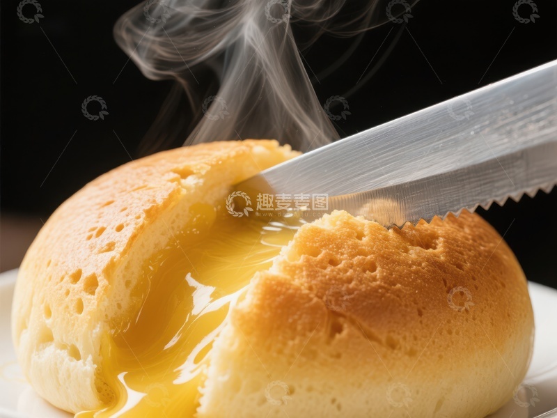 高清大图下载【趣麦麦图】刀切热面包，蛋液流出
