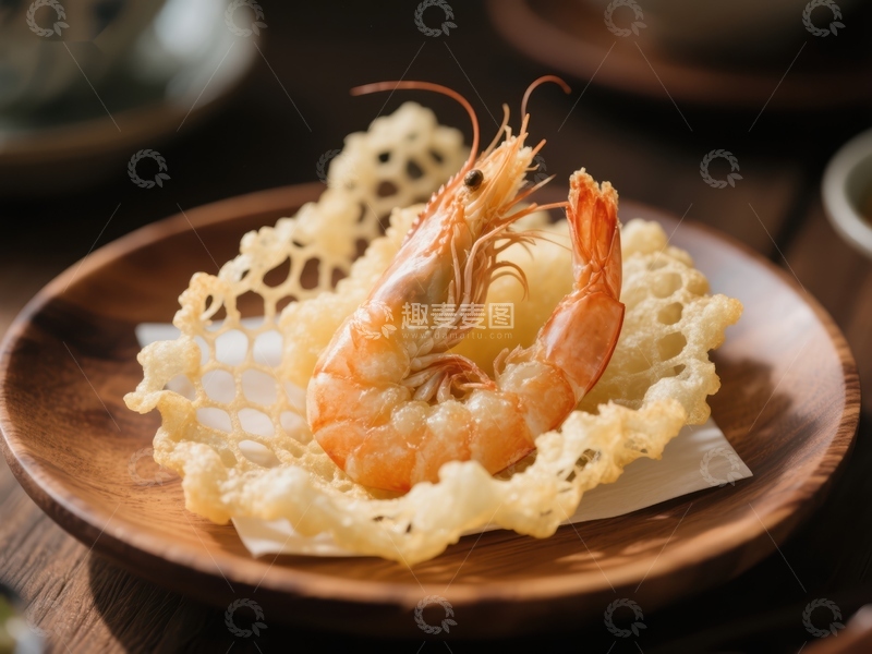 高清大图下载【趣麦麦图】金丝虾球：精致美食的艺术呈现