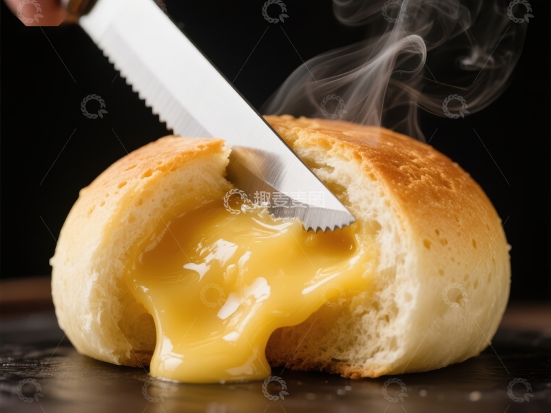 高清大图下载【趣麦麦图】刀切面包流出热黄油