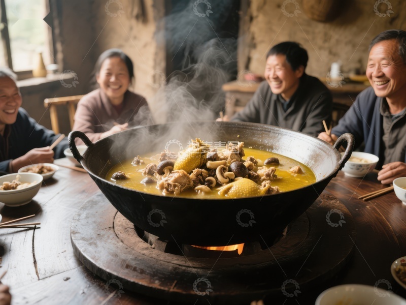 高清大图下载【趣麦麦图】围炉共聚，共享热气腾腾的美食