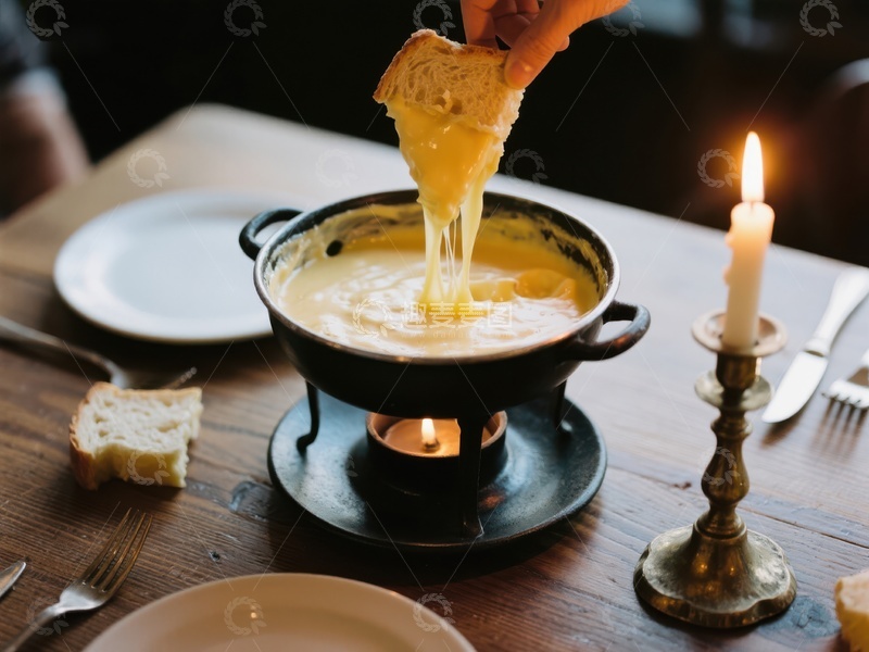 高清大图下载【趣麦麦图】奶酪火锅与面包的美味瞬间