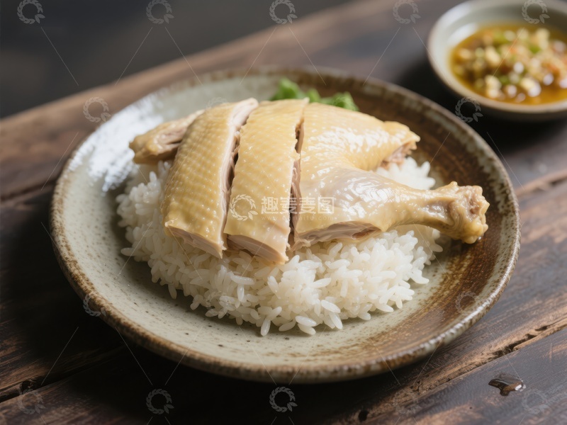 高清大图下载【趣麦麦图】白切鸡配米饭，传统美味佳肴