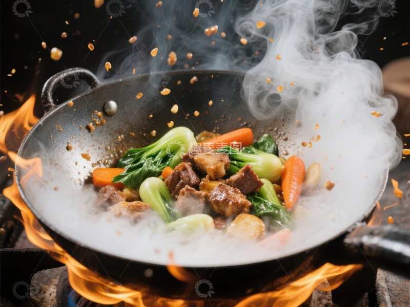高清大图下载【趣麦麦图】热炒锅中的美味食材
