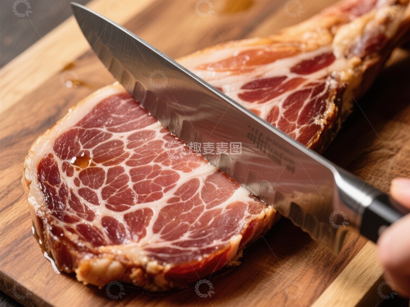 高清大图下载【趣麦麦图】切片火腿，刀具精准切割
