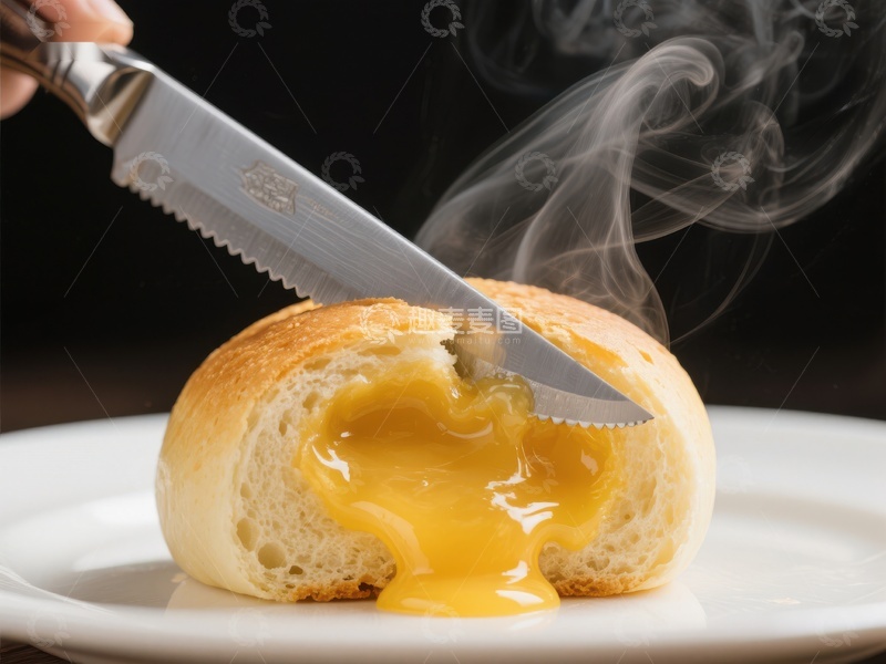 高清大图下载【趣麦麦图】热面包切开流出浓郁黄油