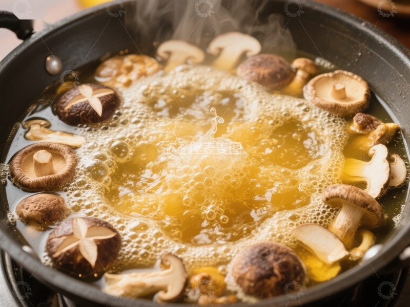 高清大图下载【趣麦麦图】热锅中翻滚的蘑菇汤