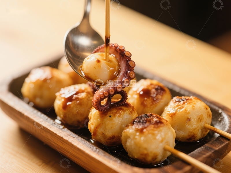 高清大图下载【趣麦麦图】章鱼小丸子淋酱特写