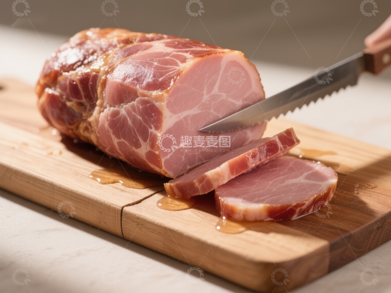 高清大图下载【趣麦麦图】切片火腿，木板上的美食