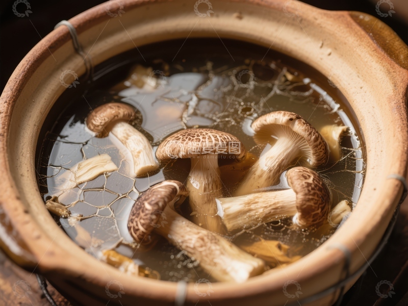 高清大图下载【趣麦麦图】陶瓷锅中的蘑菇汤