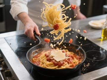 厨师抛洒意大利面的瞬间