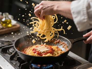 厨师抛洒意大利面的瞬间