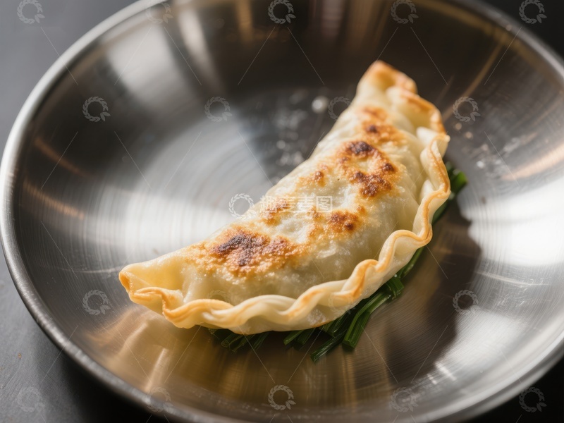 高清大图下载【趣麦麦图】金黄煎饺置于金属碗中