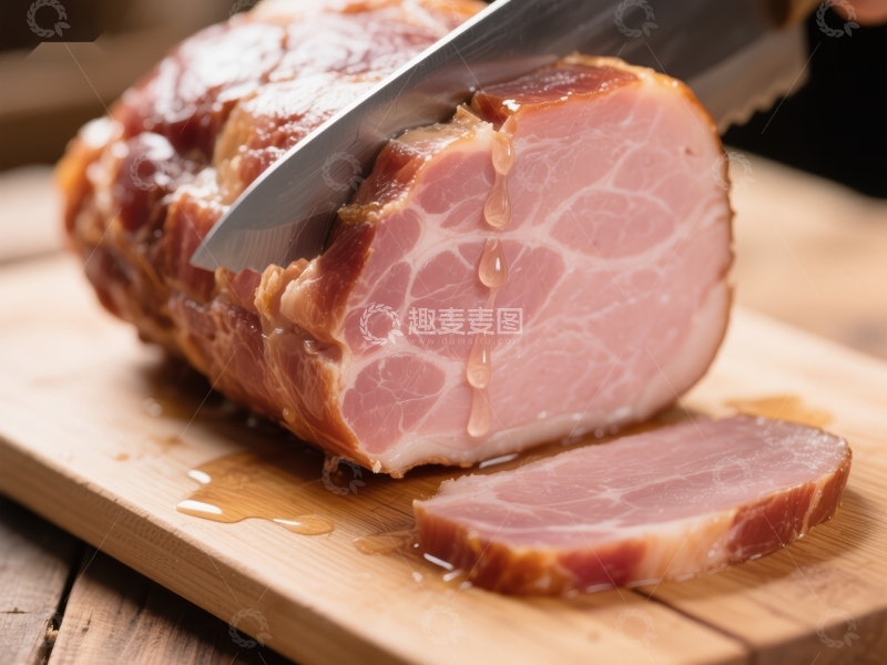 高清大图下载【趣麦麦图】切片火腿，汁液滴落