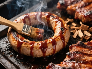 烧烤猪肉圈涂抹酱料